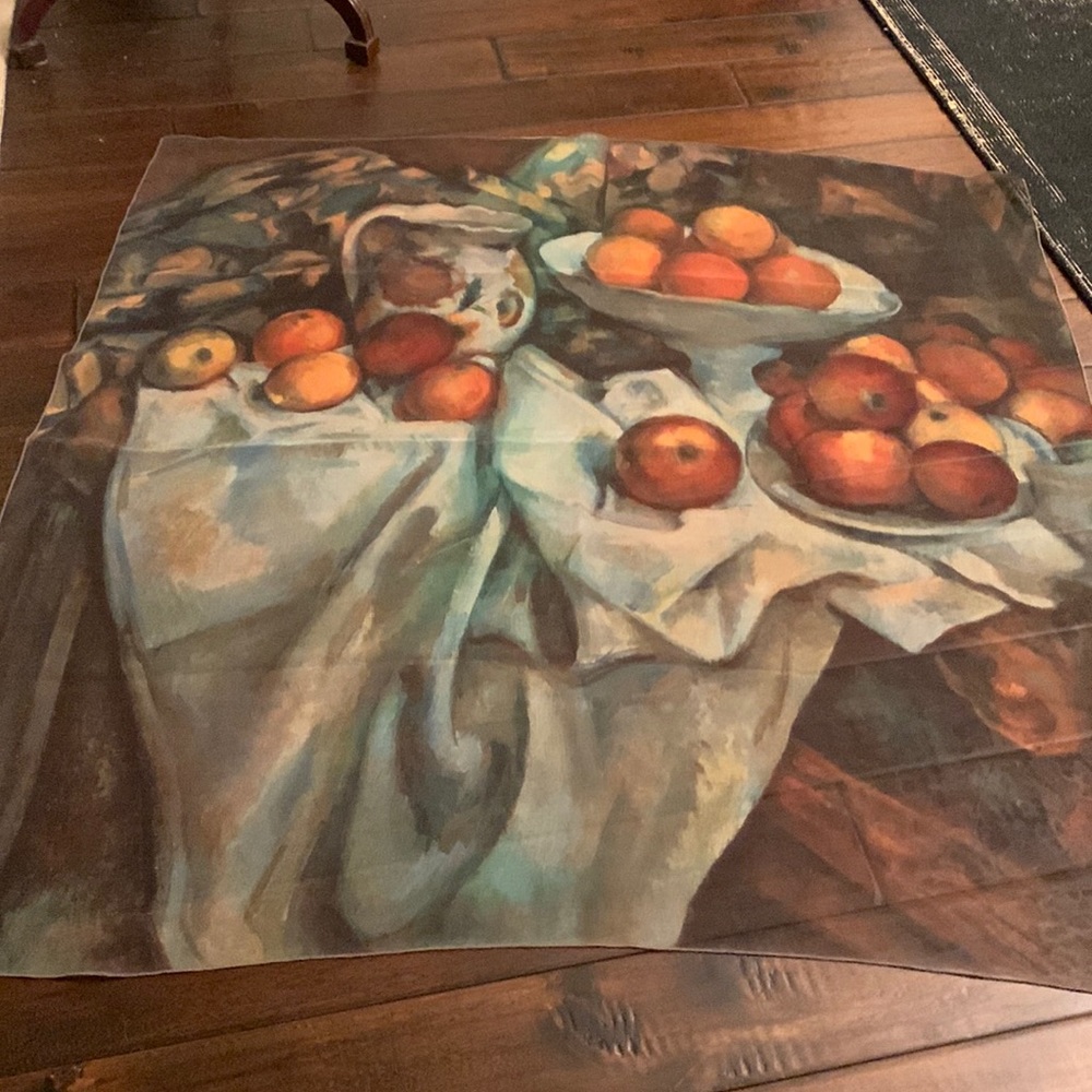 Sheer square scarf in fall Apple pattern 34.5 x 34 inches approximately
